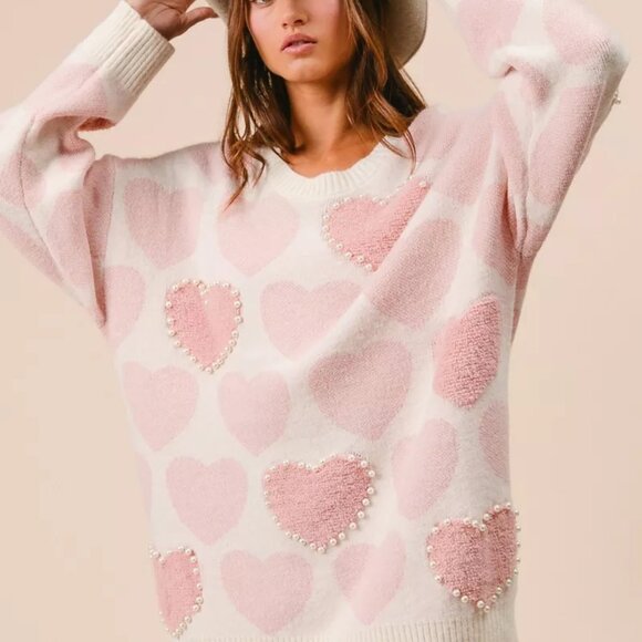 BiBi Heart Pattern Sweater with Pearl Detail - Picture 10 of 16